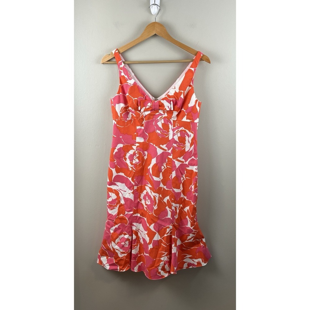 Teri Jon For Rickie Freeman Floral Cotton Woven‎ V Neck Knee Length Dress Sz 6